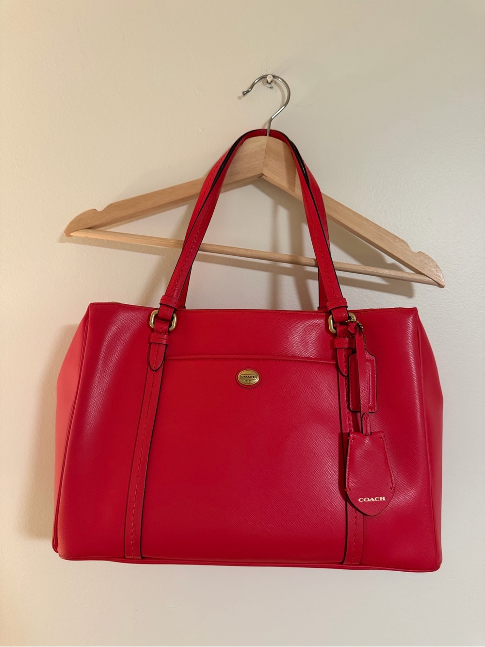 Coach 23569 Red Leather Multi Compartment Tote Shoulder Bag